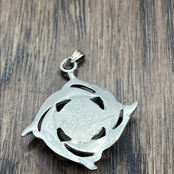 Vintage Kenneth Kantro Azurite Malachite Dolphin Pewter Pendant - Picture 9 of 9